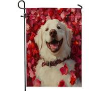 Drapeaux de jardin pour la Saint-Valentin - Motif chien des Pyrénées - 30,5 x 45,7 cm - Double face pour décoration extérieure, petit drapeau de pelouse ou jardin