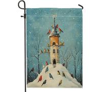 Drapeaux de jardin pour nichoir de Noël 30,5 x 45,7 cm double face pour décoration extérieure, arbre de forêt, arbre de Noël, paysage de neige, drapeau en toile, vacances, Nouvel An, petit drapeau de