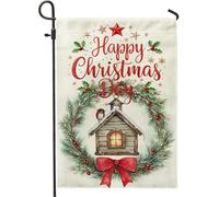 Drapeaux de jardin pour nichoir de Noël 30,5 x 45,7 cm double face pour extérieur, drapeau de Noël vintage en toile standard pour extérieur, vacances, Nouvel An, cour, cour, pelouse, décoration