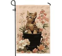Drapeaux De Jardin Printemps Été Chaton Fleur Fleur De Pêcher Bannières Extérieure Durable Drapeaus Décoratif Résistant Drapeau Fierté Pour Balcon Défilé Festivals 30X45CM