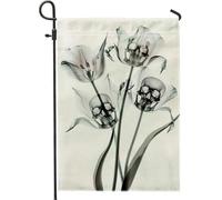Drapeaux De Jardin Printemps Été Gothique, Crâne Noir Fleurs Halloween Décorations Drapeau Extérieur Premium Pelouse Drapeaux Pour Patio Célébrations 30X45Cm