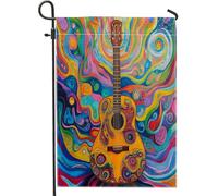 Drapeaux de jardin psychédéliques en forme de guitare musicale 30,5 x 45,7 cm pour l'extérieur, esthétique, hippie musique standard, drapeaux verticaux en lin pour maison, cour, cour, pelouse