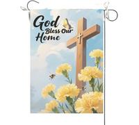 Drapeaux De Jardin Que Dieu Bénisse Notre Foyer. Œillets Jaunes. Inspiration Religieuse. Bannières Extérieure Couleurs Vives Drapeaus Décoratif Résistant Bannière Jardins Pour Festivals 30X45CM