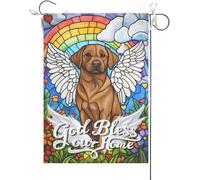 Drapeaux De Jardin Que Dieu Bénisse Notre Foyer, Labrador Retriever, Vitrail, Pont De L'Arc-En-Ciel, Chien, Mémorial De La Maison Christianique Bannière Jardins Résistant Pour 30X45CM