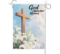 Drapeaux De Jardin Que Dieu Bénisse Notre Foyer. Lys Blanc. Inspiration Religieuse. Bannière Jardins Imperméabiliser Bannières Extérieure Résistant Drapeaus Décoratif Pour Balcon Défilé 30X45CM