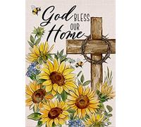Drapeaux De Jardin Que Dieu Bénisse Notre Foyer Printemps Été Pâques Religieux Foi Tournesol Drapeau Paysage Couleurs Vives Renforcé Avec Bannière, Pour Jardin, Les Bureaux, Les Défilés, 30x45cm
