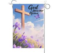 Drapeaux De Jardin Que Dieu Bénisse Notre Foyer Violette Inspirante Religieuse Bannières Extérieure Imperméabiliser Drapeaus Décoratif Couleurs Vives Drapeau Fierté Pour Festivals Défilé 30X45CM