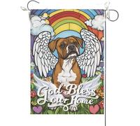 Drapeaux De Jardin Que Dieu Bénisse Notre Foyer, Vitrail Représentant Un Boxer, Pont Arc-En-Ciel, Mémorial Pour Chien Chrétien. Drapeau Fierté Bannière Jardins Résistant Pour 30X45CM
