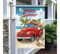 Drapeaux De Jardin Red Truck With Surfboards And Dogs Résiste Aux Intempéries Garden Flag Coupe-Vent Et Étancheune Treer Drapeau Pour Balcon Fête Ferme M