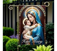Drapeaux De Jardin Religious Hail Mary And Child Christianty Catholic Faith Prayer Décorations Treer Drapeau Résiste Aux Intempéries Drapeau Extérieur Pour Ferme Jardinage M