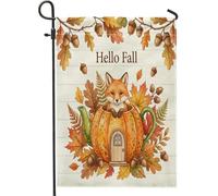 Drapeaux de jardin renards d'automne 30,5 x 45,7 cm pour extérieur, motif feuilles de bois de vacances, drapeaux de maison standard en lin, drapeaux d'automne pour cour, pelouse, décoration extérieure