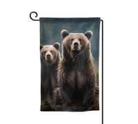 Drapeaux De Jardin Rencontre Avec L'Animal Ours Treer Drapeau Toutes Les Saisons Bannière Extérieure Coupe-Vent Et Étancheune Pour Ferme Jardinage Patio 90X150Cm