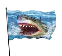 Drapeaux De Jardin Requin Grand Poisson Requin À Large Bouche Dents Acérées Mer Bannière Jardins Durable Drapeau Fierté Résistant Drapeaus Décoratif Pour Festivals Défilé Célébrations 90X152CM