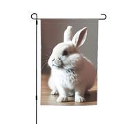 Drapeaux de jardin résistants à la décoloration avec imprimé lapin blanc pleurer pour toutes les saisons