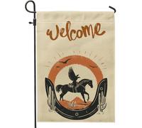 Drapeaux de jardin rétro occidentaux en forme de fer à cheval - 30,5 x 45,7 cm - Double face pour décoration extérieure, cheval du sud-ouest - aigles - Drapeau de maison en toile - Petit drapeau de