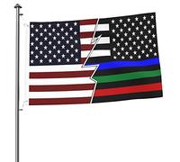 Drapeaux De Jardin Ripped Style American And United States Thin Line Blue Green Red Premium Treer Drapeau Coupe-Vent Et Étancheune Bannière Extérieure Pour Patio Célébrations Ferme 90X150 Cm