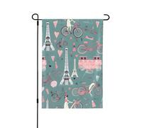 Drapeaux de jardin romantiques de Paris Tour Eiffel double face, décoration saisonnière pour cour avant porche