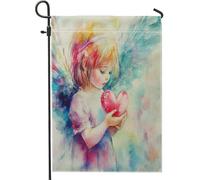 Drapeaux de jardin romantiques pour la Saint-Valentin - 30,5 x 45,7 cm - Double face pour l'extérieur - Aquarelle amusante - Cœur d'amour - Toile standard - Pour extérieur, vacances, cour, jardin