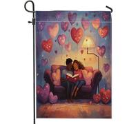 Drapeaux de jardin romantiques pour la Saint-Valentin - 30,5 x 45,7 cm - Double face pour l'extérieur - Motif couple afro-américain - En toile standard - Pour maison, amant amusant - Pour l'avant et