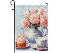 Drapeaux De Jardin Roses Fleurs Théière Bouquet De Fleurs Sucrées Toutes Les Saisons Treer Drapeau Premium Drapeau Extérieur Pour Célébrations Balcon Fête 30X45Cm
