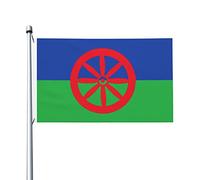 Drapeaux De Jardin Roue À Huit Rayons Utilisée Par Les Roms Hongrois Drapeau Fierté Imperméabiliser Drapeaus Décoratif Couleurs Vives Bannière Jardins Pour Festivals Balcon Défilé 90X152Cm