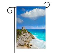 Drapeaux De Jardin Ruines De La Cité Maya De Tulum Riviera Pierre Divers Parcs Vacances Plein Air Roo Eau Renforcé Avec Bannière, Pour Balcon, Jardin, 30x45cm