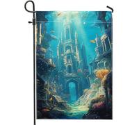 Drapeaux De Jardin Ruines Sous-Marines, Décor De La Mer D'Un Bleu Éclatant Résiste Aux Intempéries Pelouse Drapeaux Décorations Treer Drapeau Pour Ferme Célébrations 30X45Cm