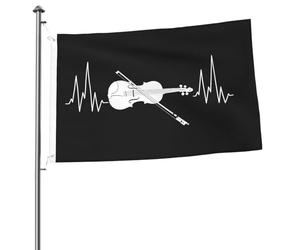 Drapeaux De Jardin Rythme De Cœur Au Violon Bannières Extérieure Vintage Bannière De Cour Pour Pelouse Balcon Vacances 90X150 CM