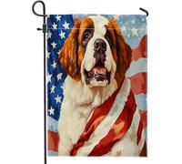 Drapeaux de jardin Saint-Bernard du 4 juillet - 30,5 x 45,7 cm - Double face pour décoration extérieure - Motif chien de l'indépendance américaine - Drapeau de maison en toile pour animal domestique