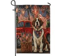 Drapeaux de jardin Saint-Bernard du 4 juillet 30,5 x 45,7 cm double face pour décoration extérieure, motif chien de l'indépendance, drapeau de maison, camion rouge, petit drapeau de pelouse