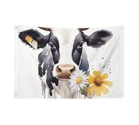 Drapeaux de jardin saisonniers - Décoration de maison de printemps - Aquarelle - Vache et marguerite - Drapeaux de cour double face pour décoration de festival en plein air