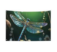 Drapeaux de jardin saisonniers double face - Libellule verte - Grand drapeau pour terrasse, pelouse, maison, extérieur - Décoration de vacances
