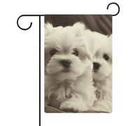 Drapeaux de jardin saisonniers double face mignon chiot maltais petit drapeau de cour pour l'extérieur pour Noël, décoration de jardin