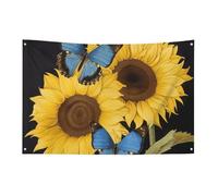 Drapeaux de jardin saisonniers double face - Tournesols jaunes avec papillons bleus - Grand drapeau pour terrasse, pelouse, maison, extérieur - Décoration de vacances