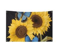 Drapeaux de jardin saisonniers double face - Tournesols jaunes avec papillons bleus - Grand drapeau pour terrasse, pelouse, maison, extérieur - Décoration de vacances