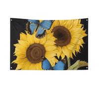 Drapeaux de jardin saisonniers double face - Tournesols jaunes avec papillons bleus - Grand drapeau pour terrasse, pelouse, maison, extérieur - Décoration de vacances