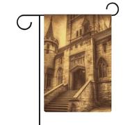 Drapeaux de jardin saisonniers double face vintage château médiéval pour l'extérieur pour Noël, décoration de jardin