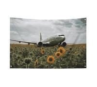 Drapeaux de jardin saisonniers pour décoration de maison de printemps, l'avion vole vers le champ de tournesol, drapeaux de cour double face pour décoration de festival en plein air