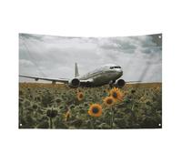 Drapeaux de jardin saisonniers pour décoration de maison de printemps, l'avion vole vers le champ de tournesol, drapeaux de cour double face pour décoration de festival en plein air