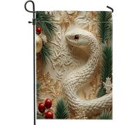 Drapeaux de jardin serpent de Noël 30,5 x 45,7 cm pour l'extérieur, motif 3D amusant de Noël en relief 3D, drapeaux de maison standard, drapeau animal pour cour, jardin, pelouse, décoration extérieure