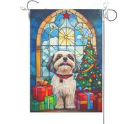 Drapeaux De Jardin Shih Tzu Avec Un Motif De Vitrail Vibrant Et Un Fond Fleuri Drapeau Fierté Imperméabiliser Drapeaus Décoratif Couleurs Vives Bannières Extérieure Pour Défilé Festivals 30X45CM