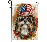 Drapeaux de jardin Shih Tzu du 4 juillet - 30,5 x 45,7 cm - Double face pour l'extérieur, le jour de l'indépendance - Pour chien - En toile verticale standard - Pour maison, jardin, pelouse