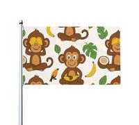 Drapeaux De Jardin Singe Drôle, Banane Et Noix De Coco Drapeau Extérieur Résiste Aux Intempéries Bannière Extérieure Pour Ferme Patio Célébrations 90X150 CM