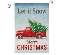 Drapeaux De Jardin Snow Red Truck With Christmas Tree Winter Scene Résiste Aux Intempéries Treer Drapeau Toutes Les Saisons Bannière Extérieure Pour Patio Célébrations S