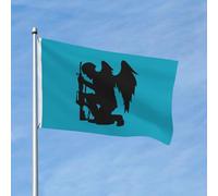 Drapeaux De Jardin Soldats Angéliques Agenouillés, Fusils Inclinés Grand Drapeau Décoration Lavable Bannière À Œillets, Pour D'Intérieur, Les Défilés, Les Bureaux, 90x150cm