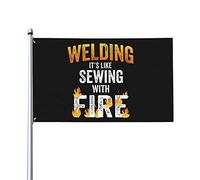 Drapeaux De Jardin Souder, C'Est Comme Coudre Avec Un Soudeur À Feu Bannière Jardins Decoration Bannières Extérieure Résistant Drapeaus Décoratif Pour Défilé Balcon Festivals 90X152CM
