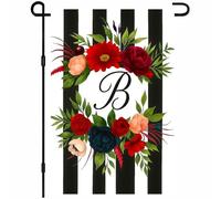 Drapeaux De Jardin Spring Florals With Mixed Flowers Letter B And Black And White Stripes Décorations Pelouse Drapeaux Coupe-Vent Et Étancheune Bannière Extérieure Pour Patio Célébrations Ferme S