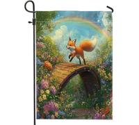Drapeaux de jardin Spring Fox 30,5 x 45,7 cm double face pour décoration extérieure, jardin de campagne, animal de campagne, drapeau en toile, motif floral amusant pour extérieur, petit drapeau de