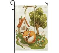 Drapeaux de jardin Spring Fox 30,5 x 45,7 cm double face pour extérieur, balançoire de ferme, motif animal standard, drapeau de maison en toile standard, drapeau amusant pour cour, cour, pelouse