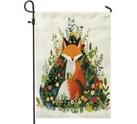Drapeaux de jardin Spring Fox - 30,5 x 45,7 cm - Double face pour l'extérieur - Plante, fleur, animal - Toile standard - Jolie feuille botanique - Décoration de pelouse